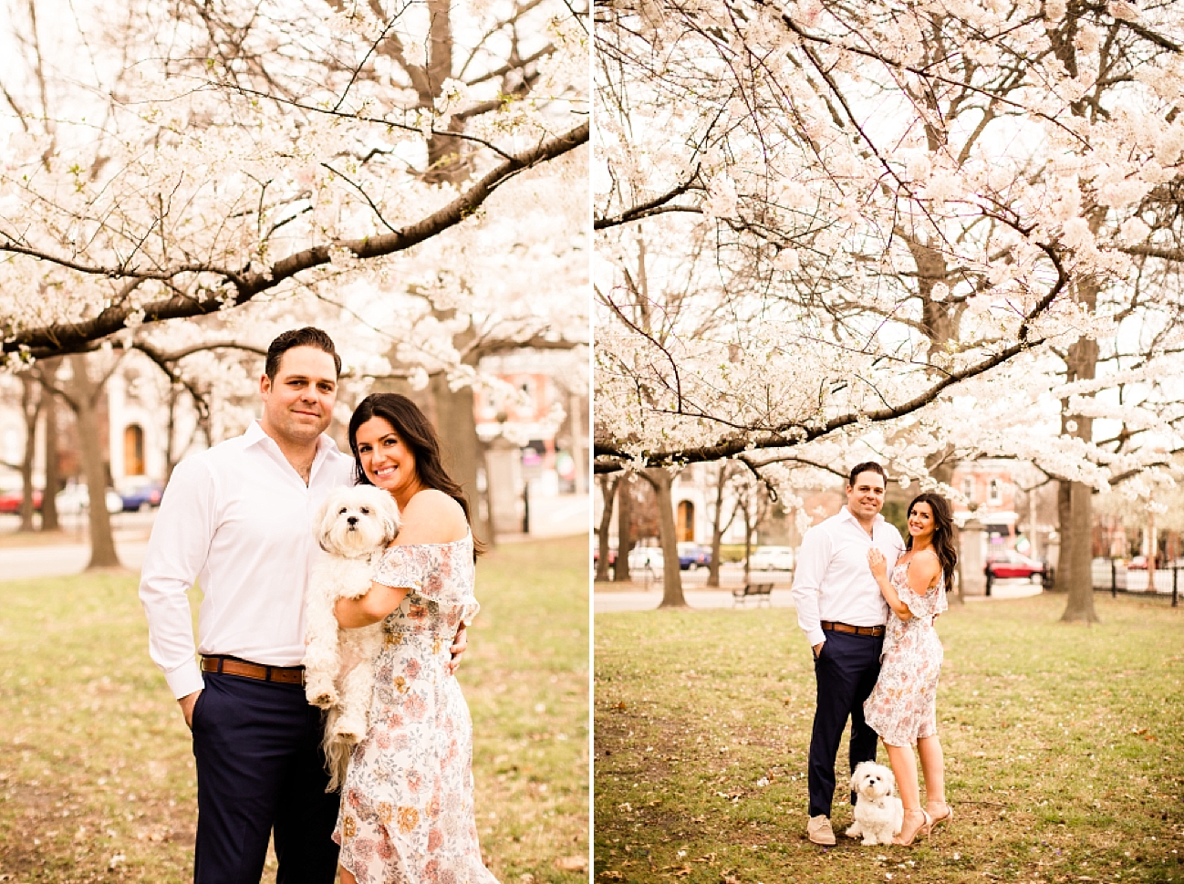 Lafayette Square Park Engagement Photos, Spring Engagement, Floral Dress Engagement Photos